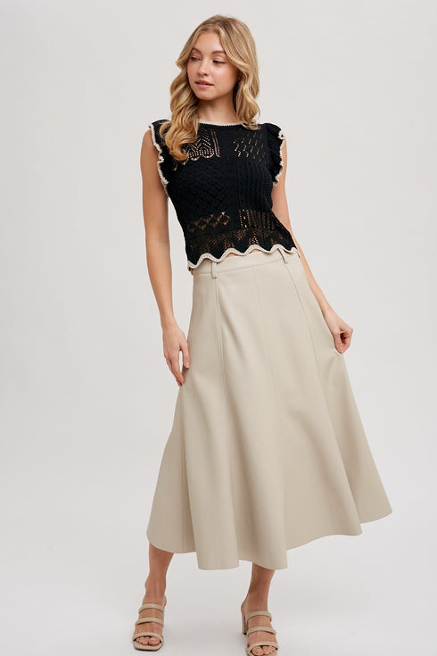 FAUX LEATHER FLARE MIDI